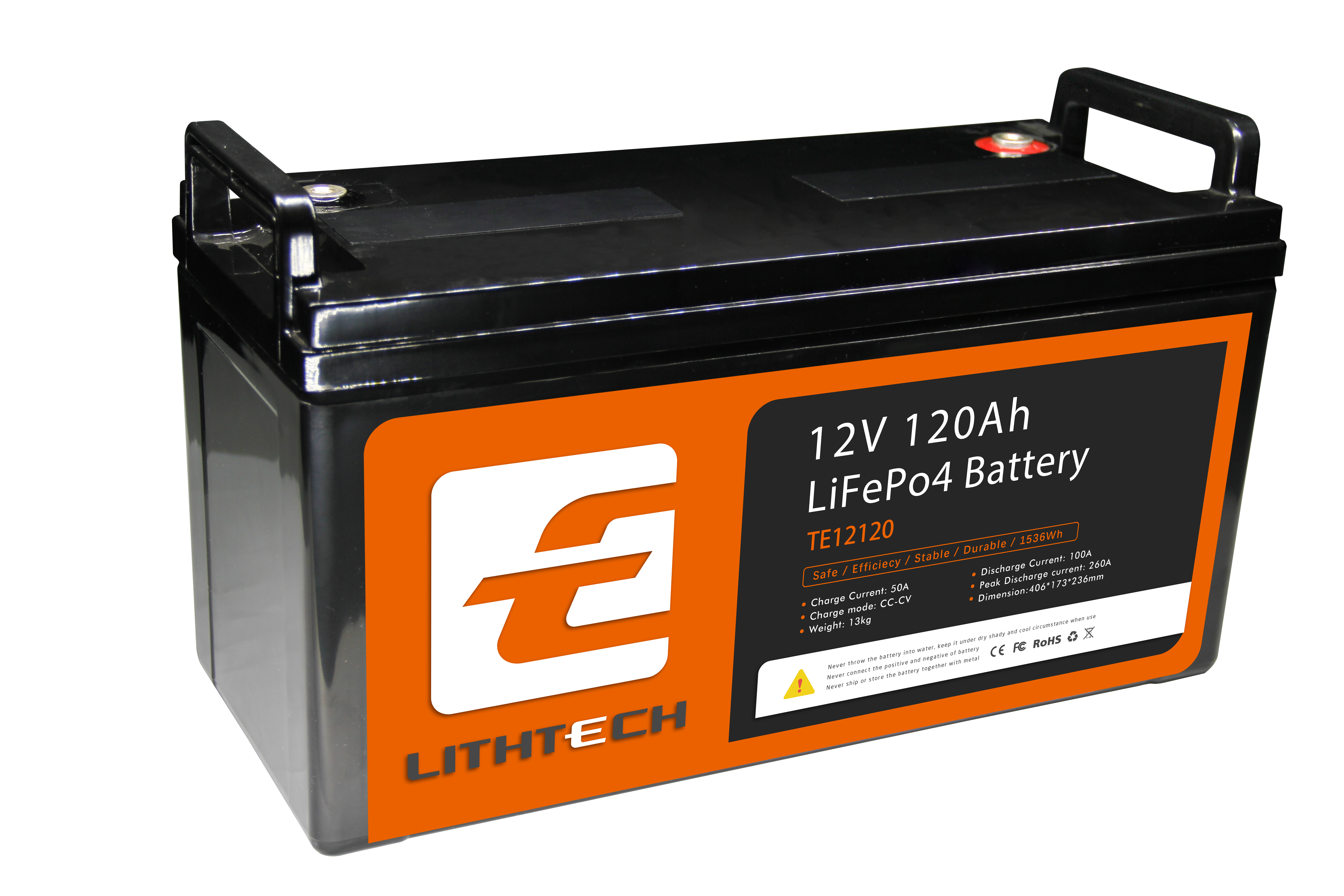 Lithtech 12 V 120 Ah Solarbatteriepaket mit Deep Cycle BMS