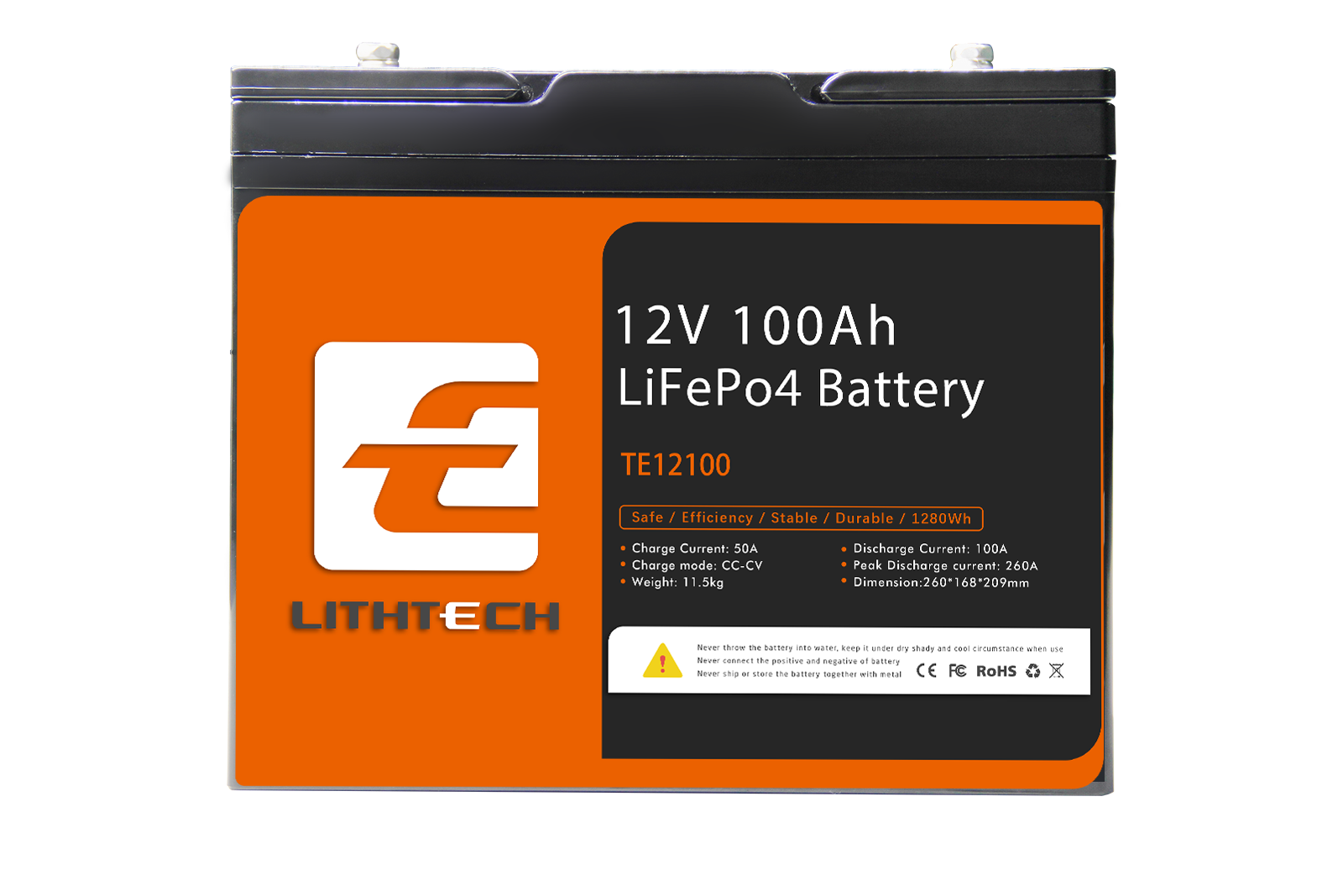 Lithtech Solarbatterie 12 V 100 Ah Lifepo4 Batterie Lithium-Ionen-Batterie 1,28 kWh für Solarenergiespeichersystem